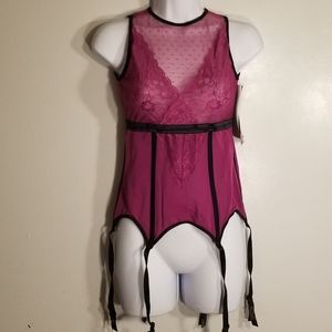Coquette Pink and Black Corset Lace Lingerie